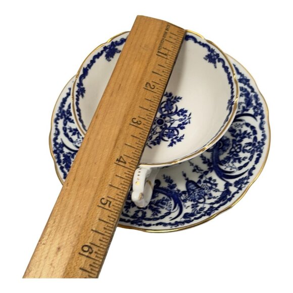 Coalport Teacup Saucer White Blue Scroll Bone China Made in England - Picture 12 of 14